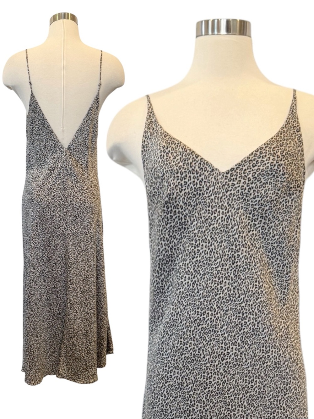 Vintage 100% Silk Leopard Animal Print Bias Cut Maxi Chemise Slip Dress L
